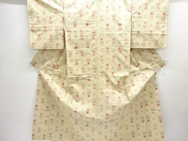 JAPANESE KIMONO / ANTIQUE KIMONO / SILK / TSUMUGI / WOVEN FLOWER